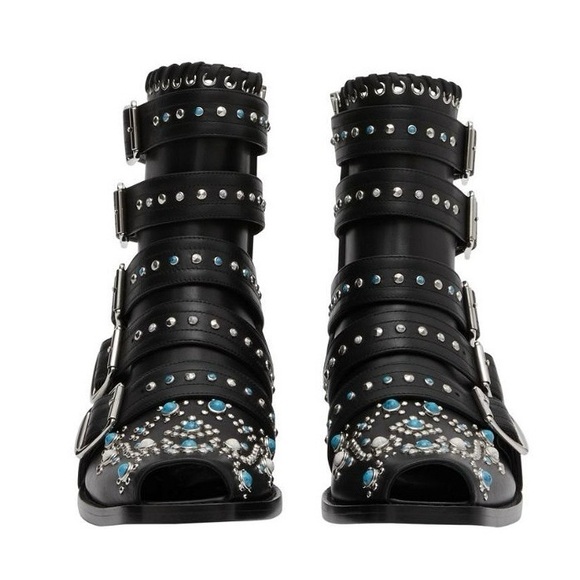 NEW Burberry Women’s Albertina Studded Peep-Toe Booties size 38.5 Black - Picture 8 of 14